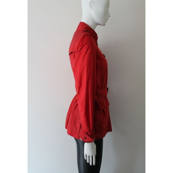 Burberry Brit Military Red Nylon Belted Double Breasted Trench Jacket Size 6 - Picture 7 of 14